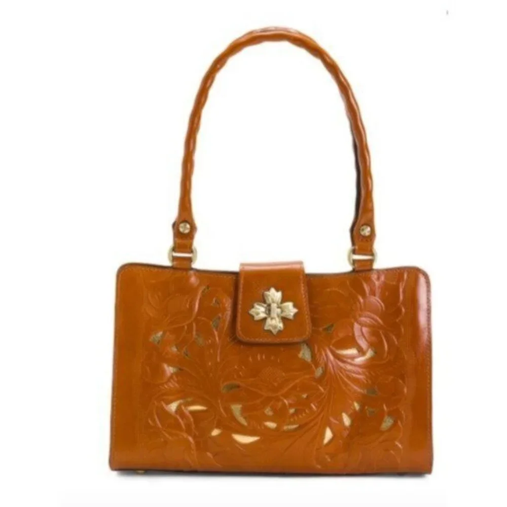 Patricia NASH Rosina Leather Cut Out Tooled Shoulder Handbag Tan